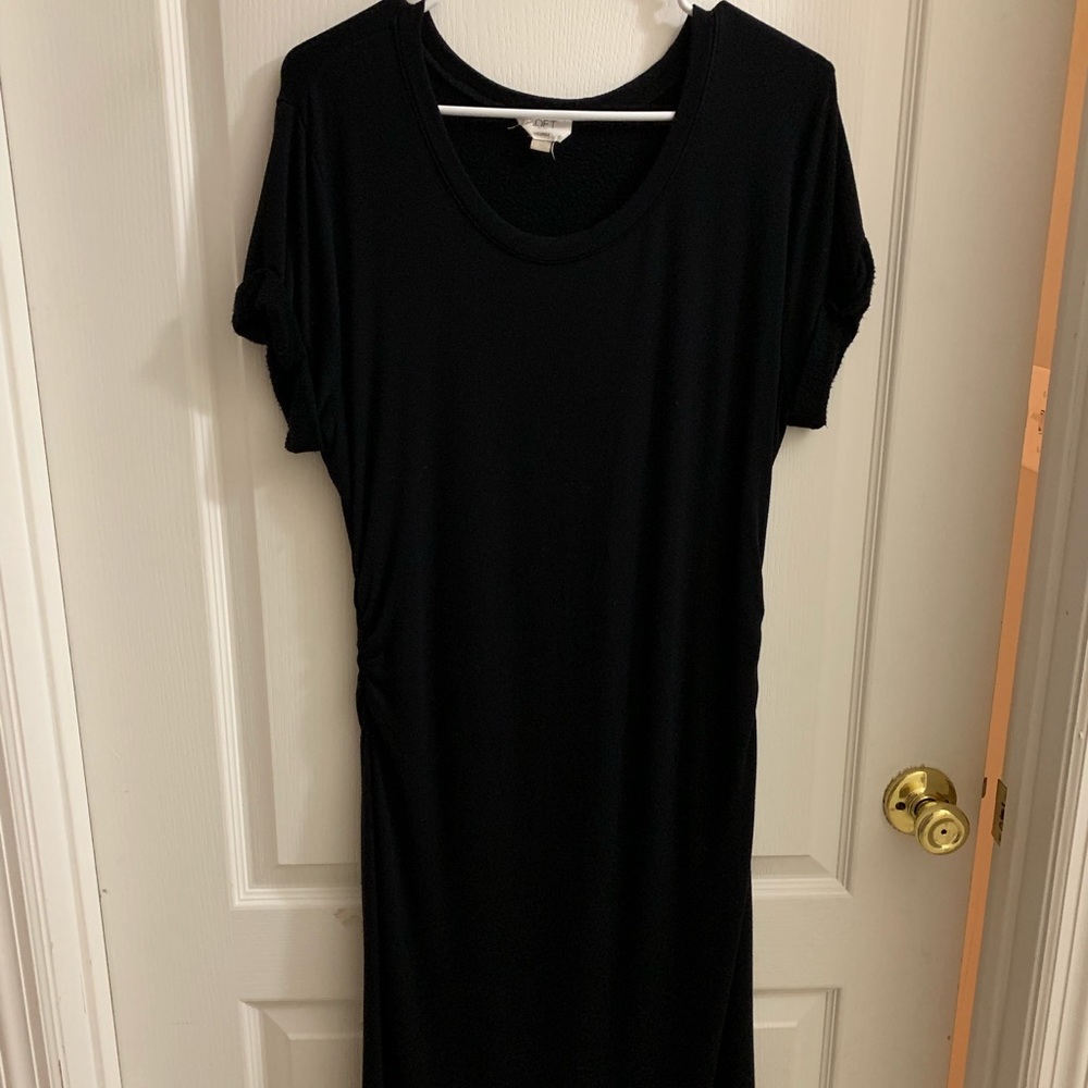 Black Loft midi black dress. Cuffed sleeves